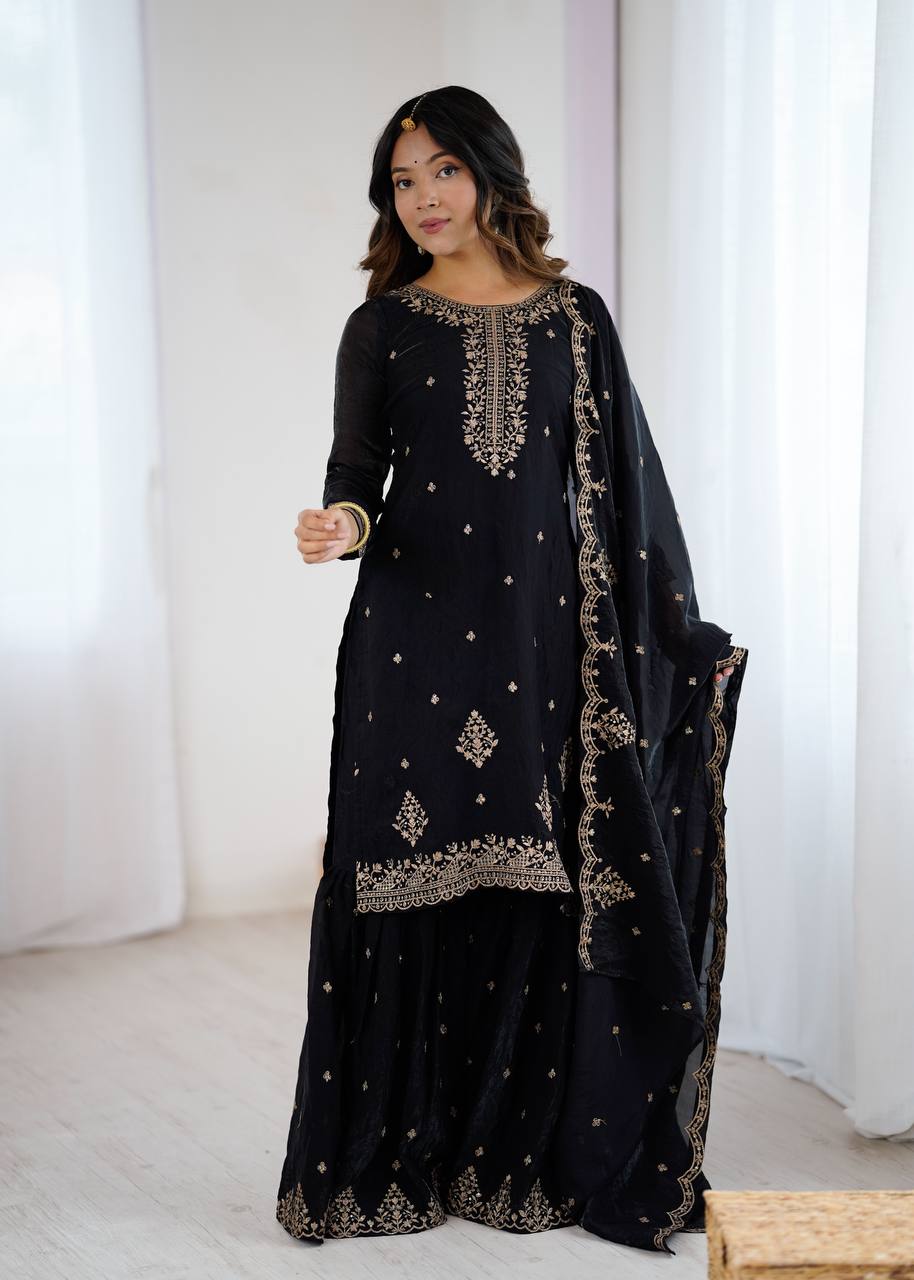Zeenat Crunchy Silk Sharara Suit