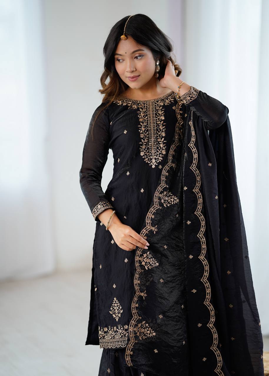 Zeenat Crunchy Silk Sharara Suit