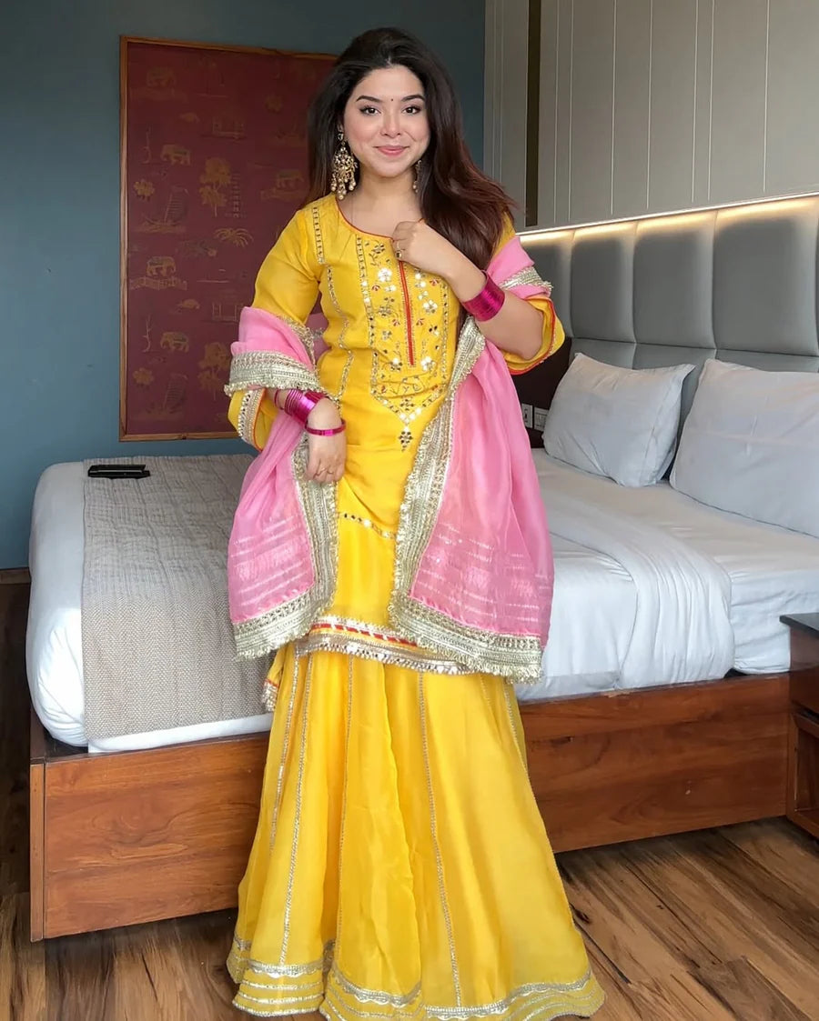 Haldi Special Real Mirror Work Sharara Set