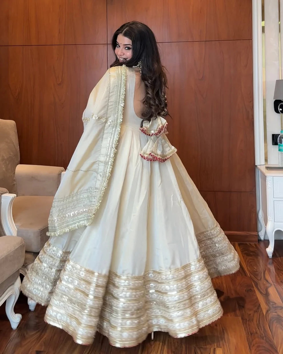 Neha Ivory Embroidered Anarkali Set with Dupatta