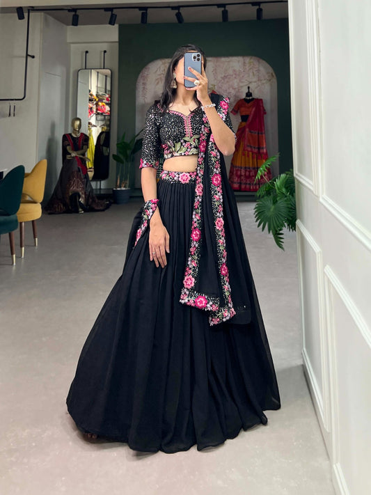 Black Beauty Flares of Grace In Georgette Lahenga