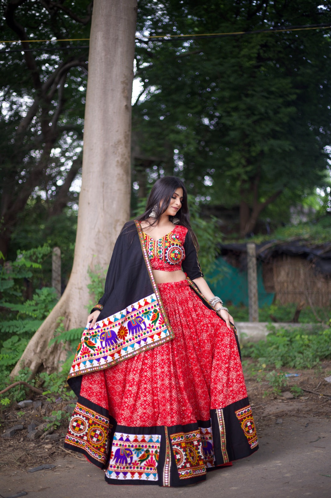 Dwarika Printed And Gamthi work Lehenga Choli
