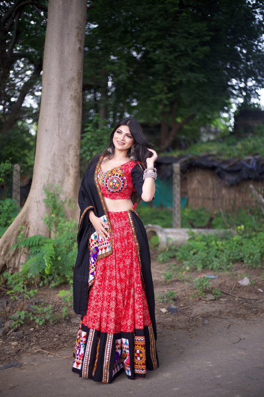 Dwarika Printed And Gamthi work Lehenga Choli