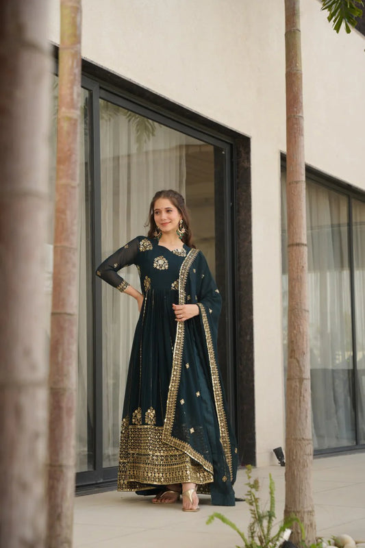 Varuti Embroidered Golden Zari Anarkali Gown