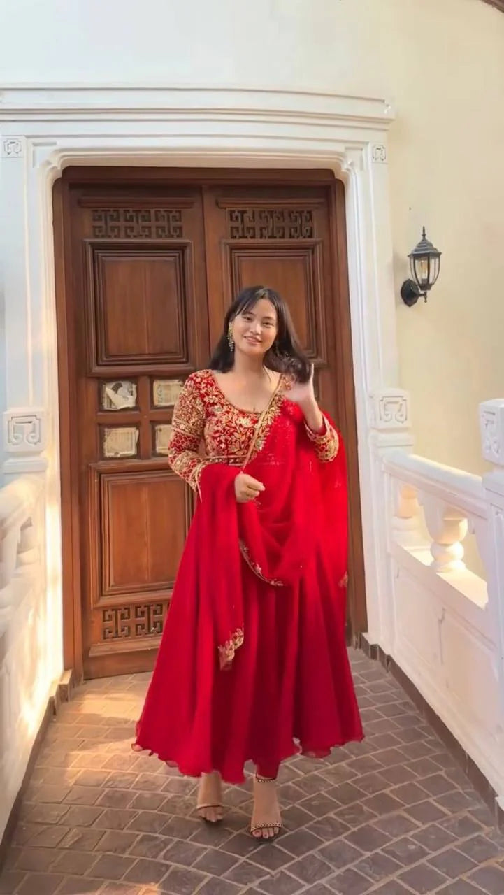 Rust Designer Party Wear Look Anarkali