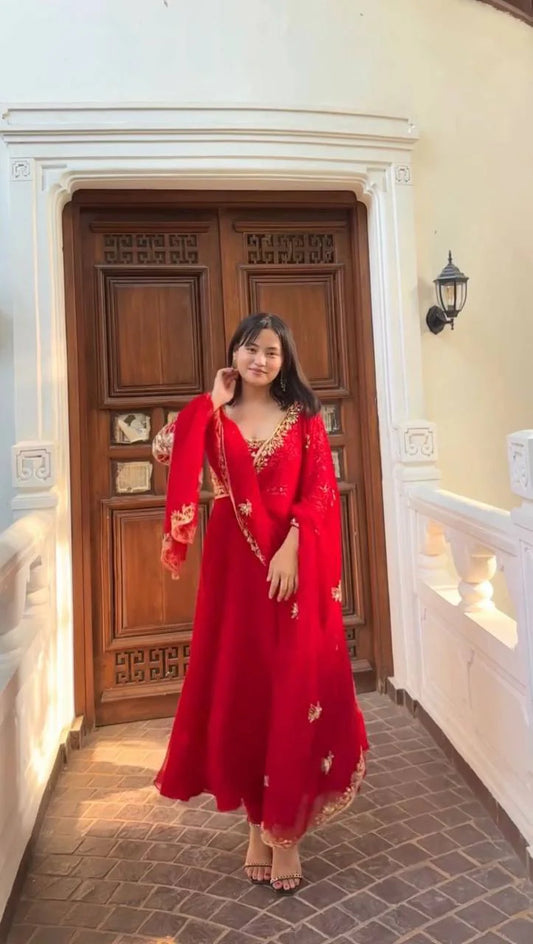 Rust Designer Party Wear Look Anarkali