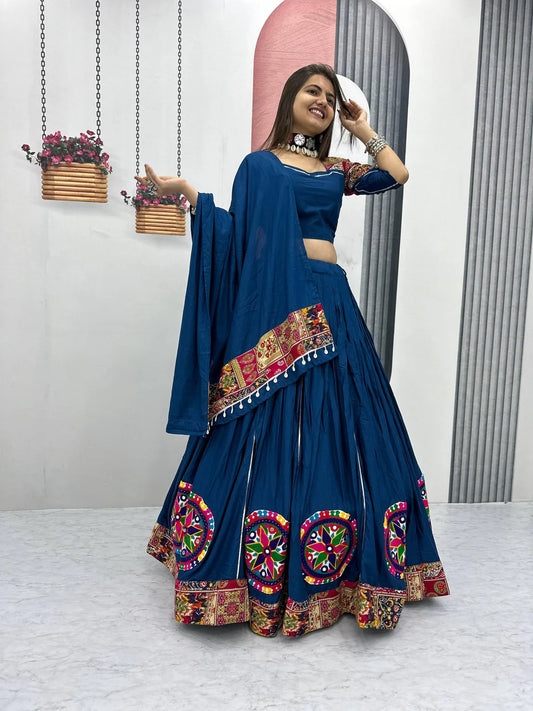 Blue Foil Print Gamthi Work Lehenga Choli