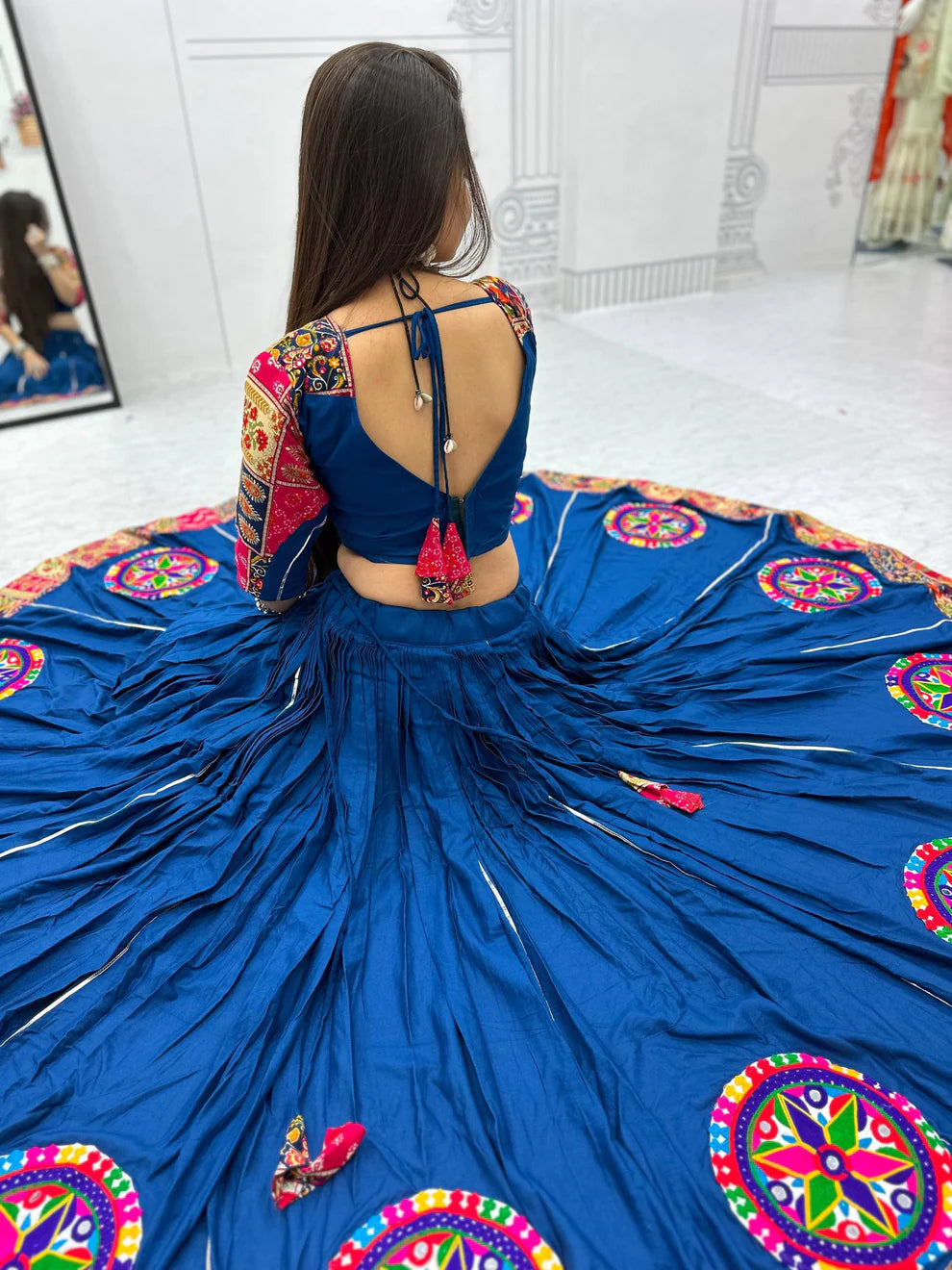 Blue Foil Print Gamthi Work Lehenga Choli