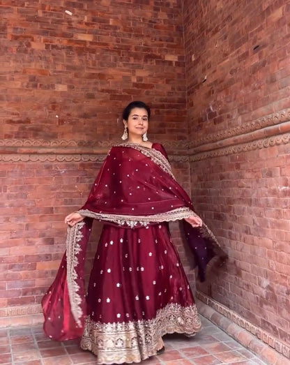 Roohi Maroon Zari Dori Anarkali Gown Set