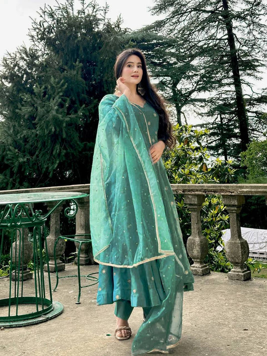 Tara Sky Blue Simmer Silk Anarkali Gown