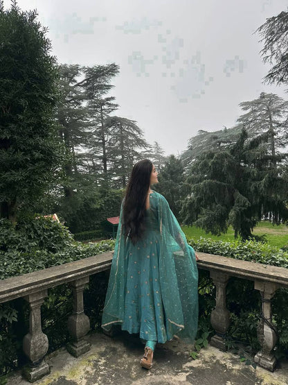 Tara Sky Blue Simmer Silk Anarkali Gown