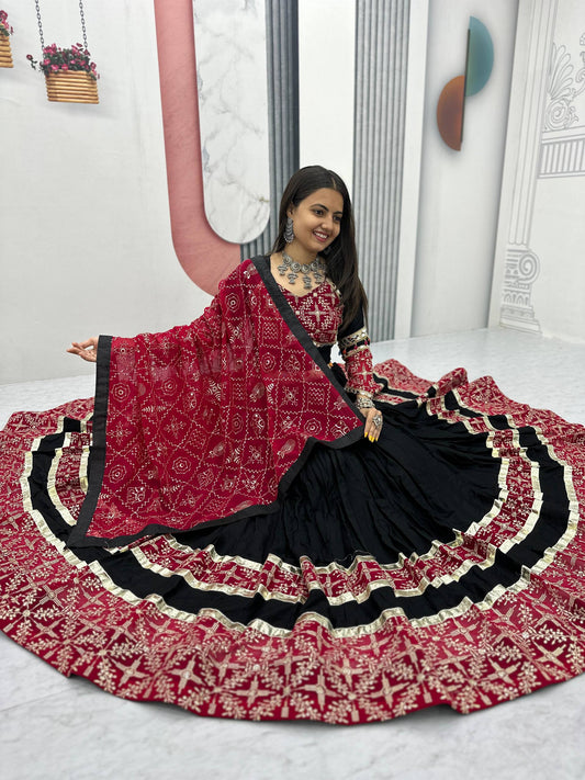 Sanvi Black & Maroon Bandhani Mirror Work Lehenga Choli