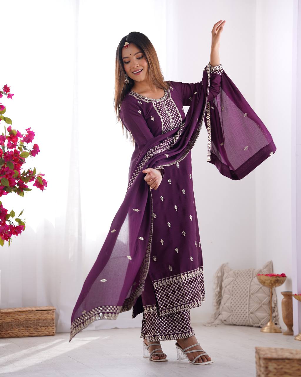 Lovely Pure Chinon Silk Fabric Kurta Set