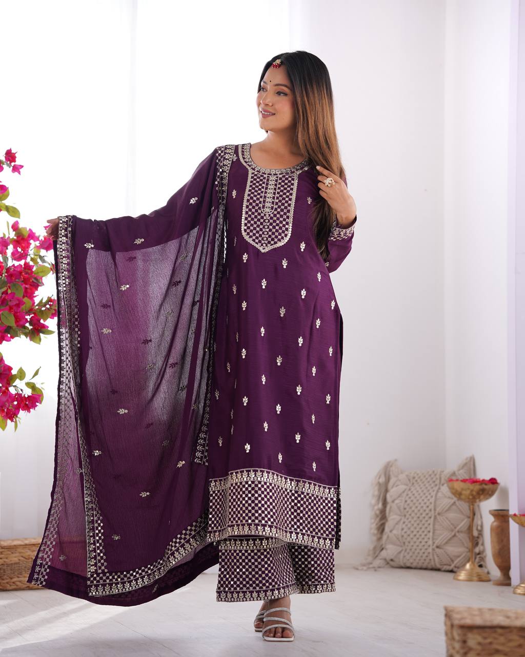 Lovely Pure Chinon Silk Fabric Kurta Set