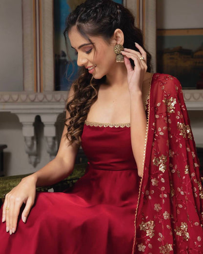 Kavyani Anarkali Set with Floral Sequin Dupatta