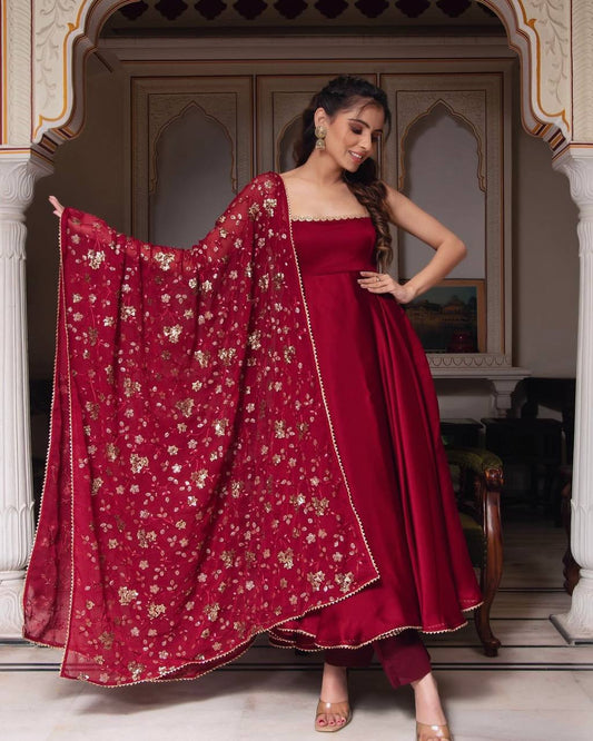 Kavyani Anarkali Set with Floral Sequin Dupatta