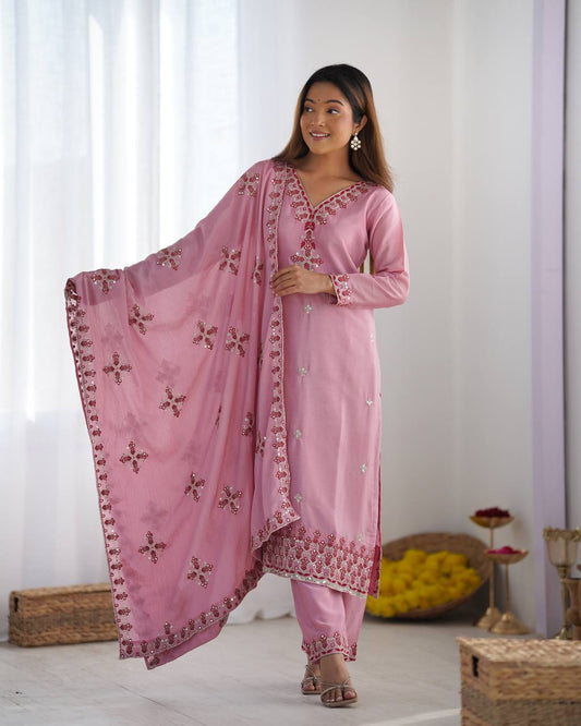 Reem's  Designer Heavy Embroidery Silk Suit