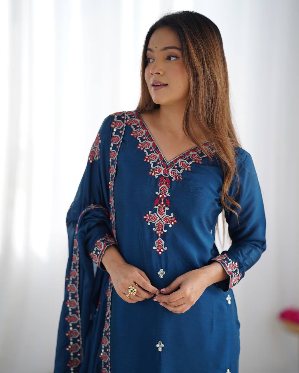 Reem's  Designer Heavy Embroidery Silk Suit