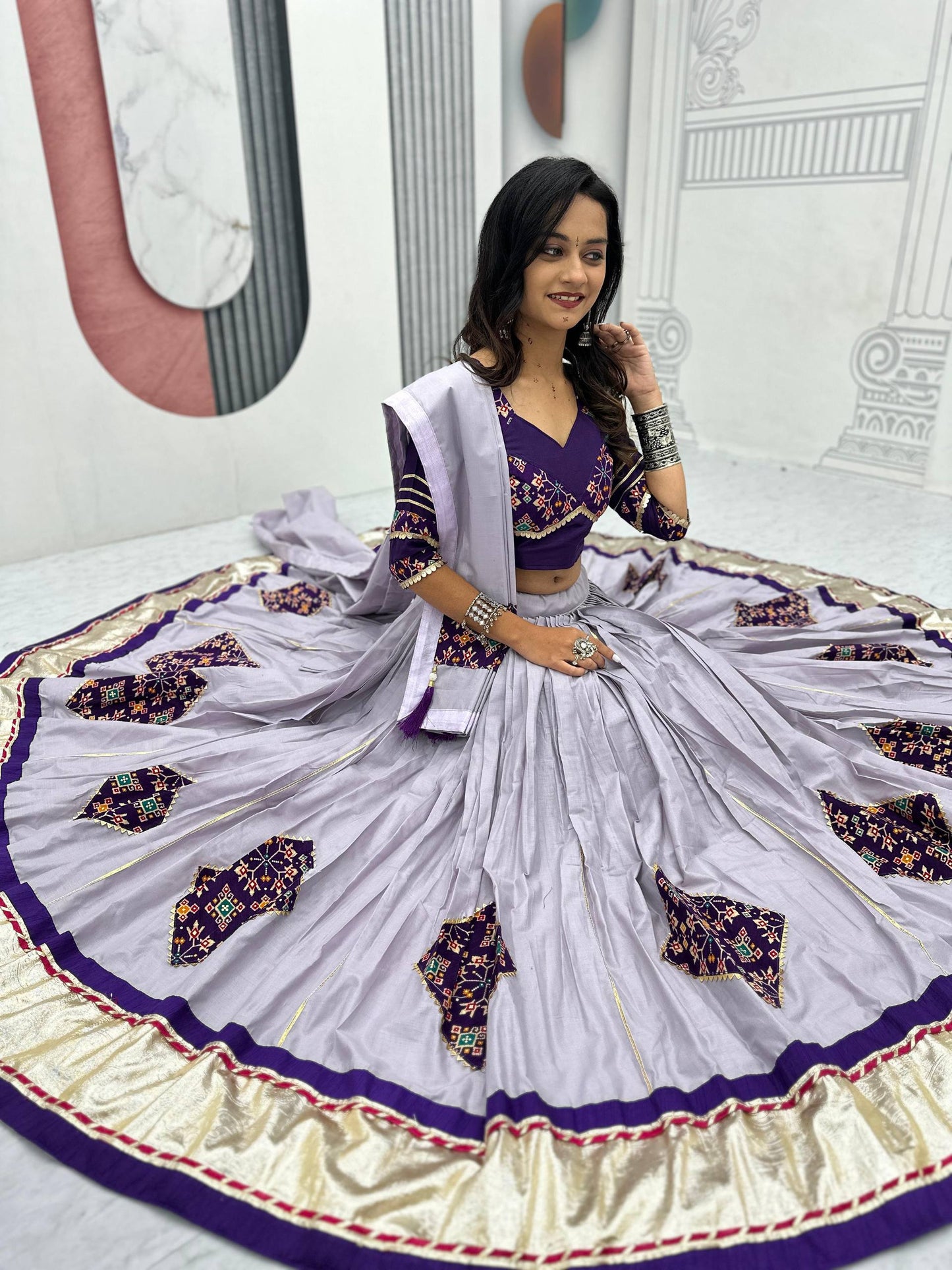 Ruhani Nazakat Mirror Motif Magic in Purple And Olive Lehenga