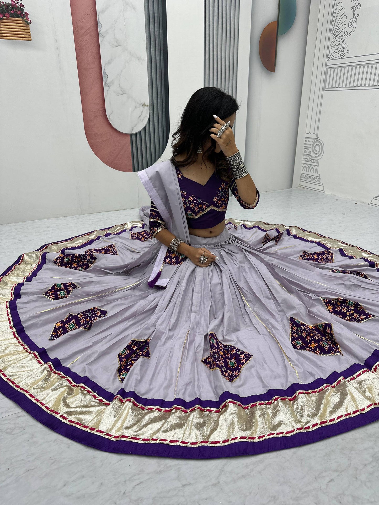 Ruhani Nazakat Mirror Motif Magic in Purple And Olive Lehenga