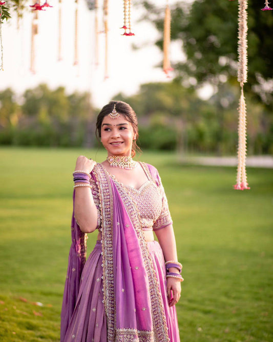 Lavender Fox Georgette Traditional Lehenga Set