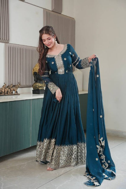 Adira Designer Noha Crush Silk Party Wear Gown