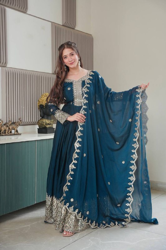 Adira Designer Noha Crush Silk Party Wear Gown