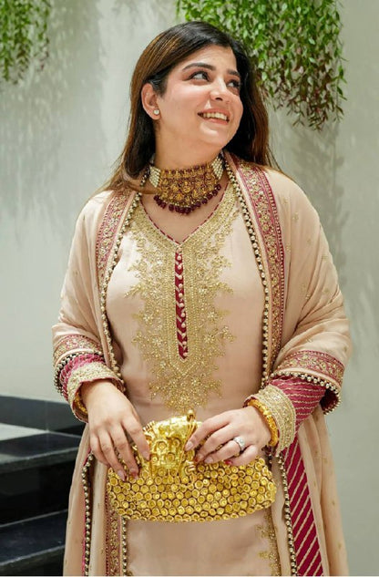 Rehana Silk Moti Handwork Sharara Suit Set