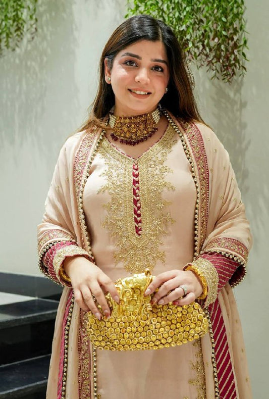 Rehana Silk Moti Handwork Sharara Suit Set