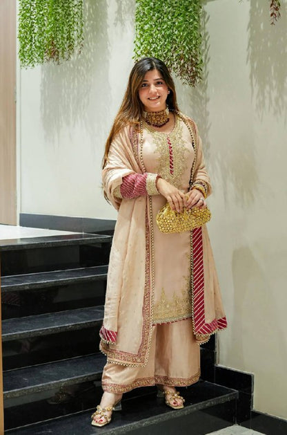Rehana Silk Moti Handwork Sharara Suit Set