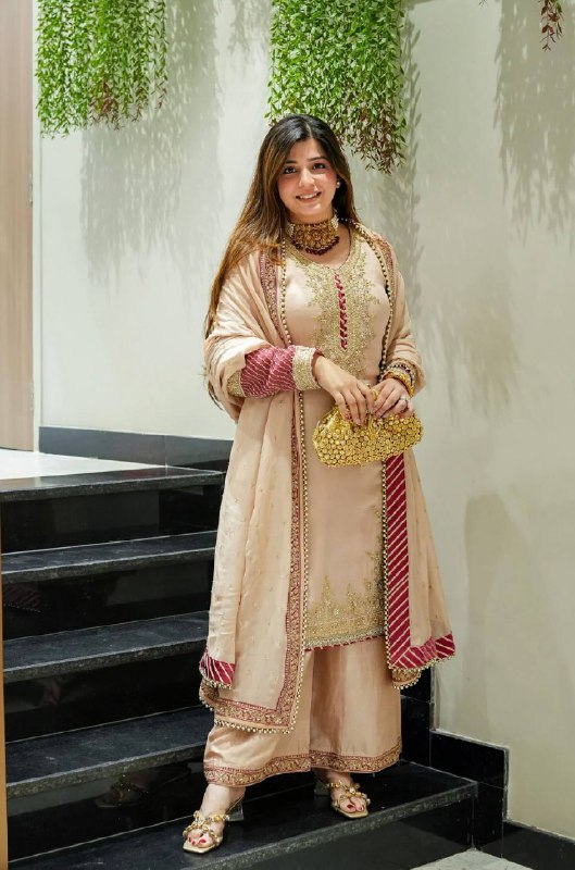 Rehana Silk Moti Handwork Sharara Suit Set