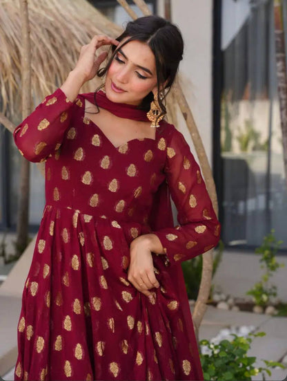 Sayra Maroon  Festival Full Sleeves Suit Set