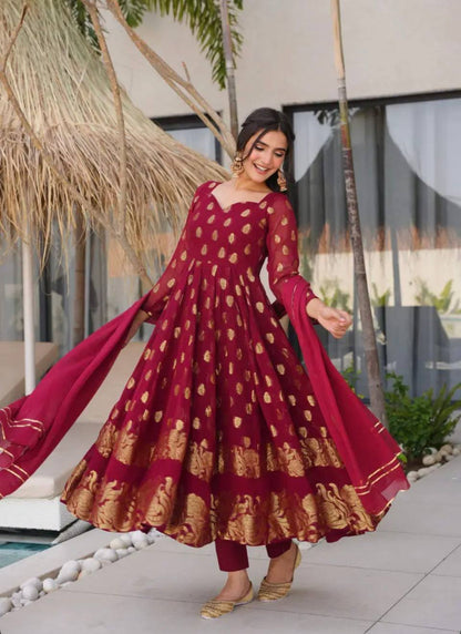 Sayra Maroon  Festival Full Sleeves Suit Set