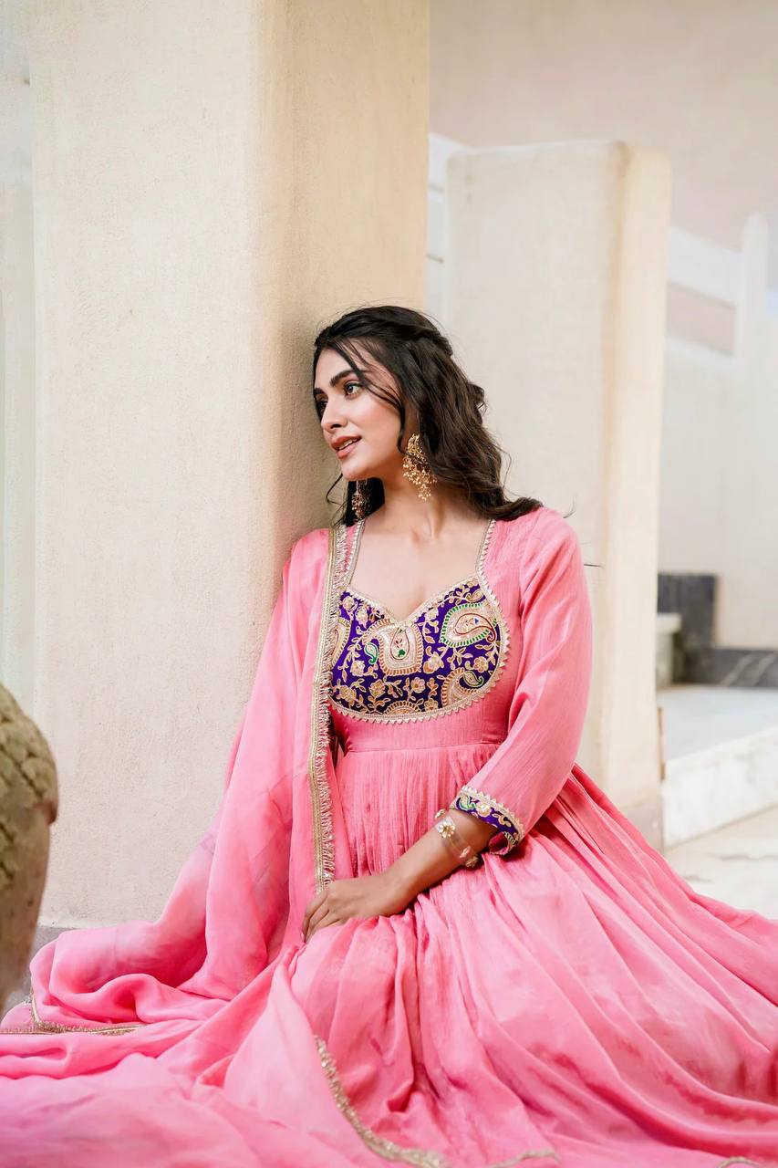Trisha Crunchy Silk Designer Gown Set
