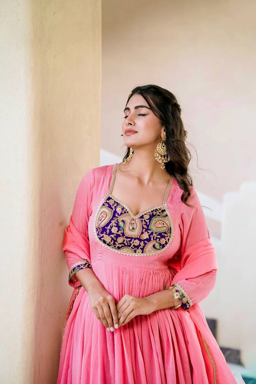 Trisha Crunchy Silk Designer Gown Set