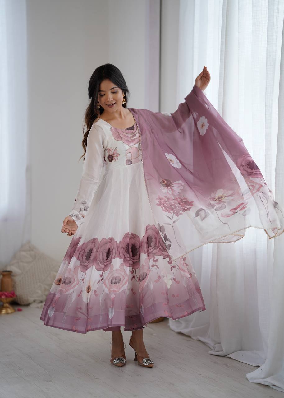 Ruby Blush Rose Anarkali Gown Set