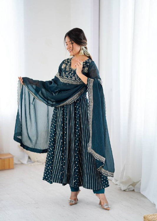 Zanika Green Crunchy Silk Anarkali Gown