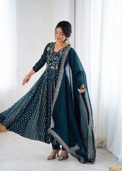 Zanika Green Crunchy Silk Anarkali Gown