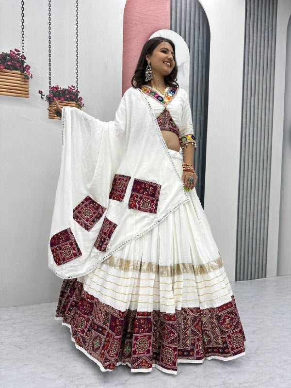 Charvi White Heavy Cotton Lehenga Choli