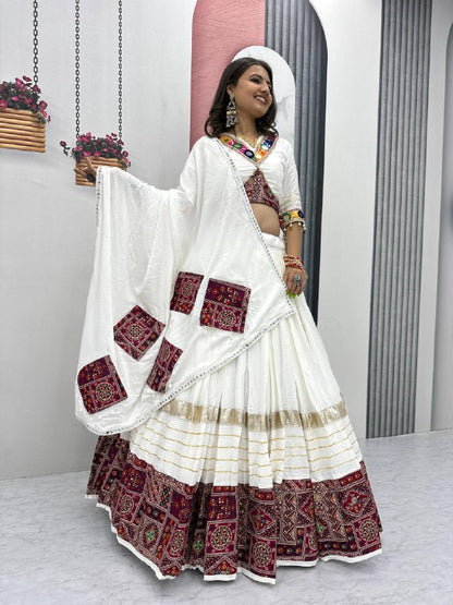Charvi White Heavy Cotton Lehenga Choli