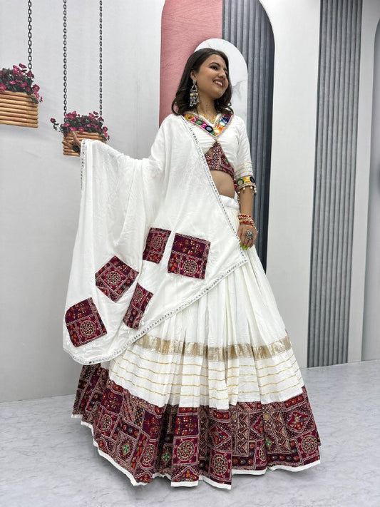 Charvi White Heavy Cotton Lehenga Choli