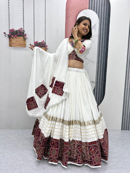 Charvi White Heavy Cotton Lehenga Choli