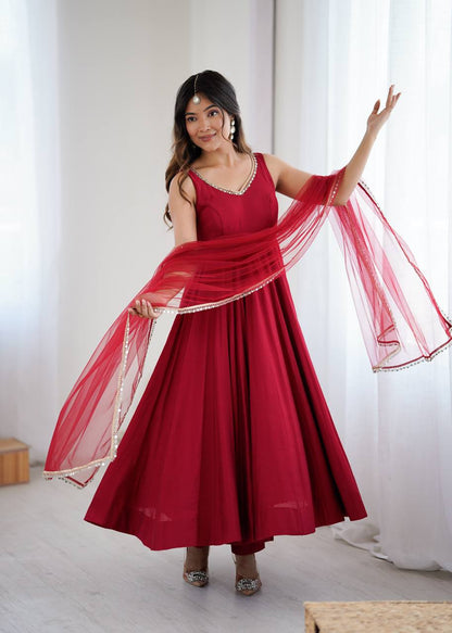 Yasmln Maroon Pure Romanslk Anarkali