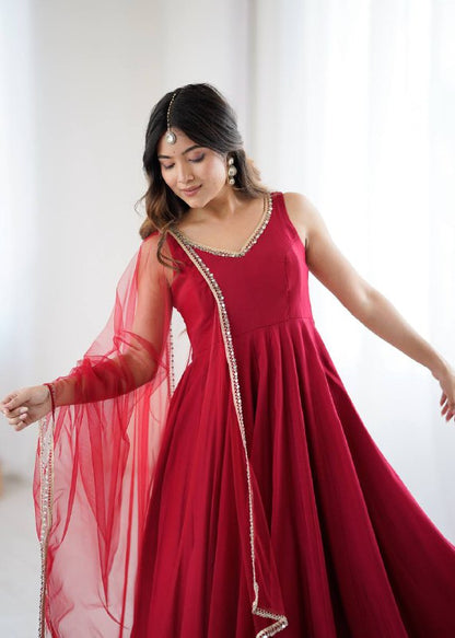 Yasmln Maroon Pure Romanslk Anarkali