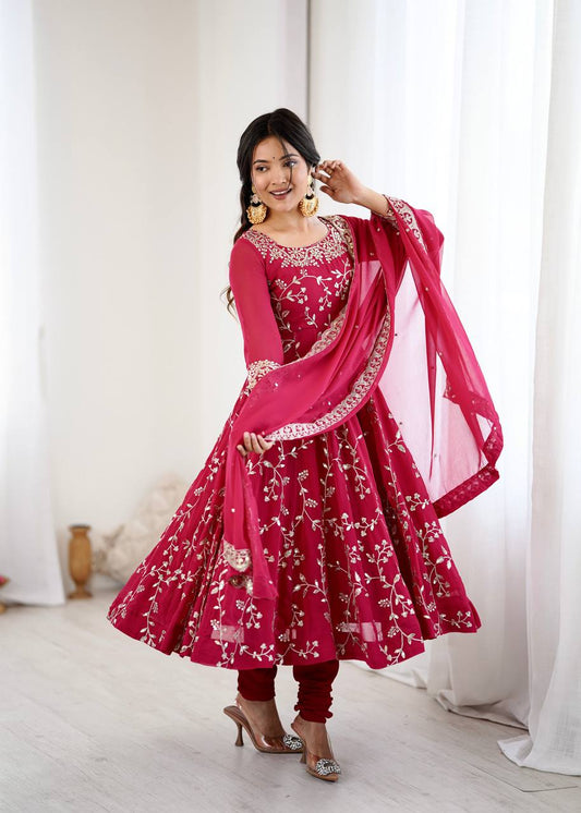 Sahiba Pink Heavy Faux Georgette Anarkali Gown