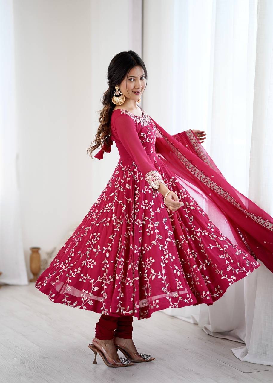 Sahiba Pink Heavy Faux Georgette Anarkali Gown