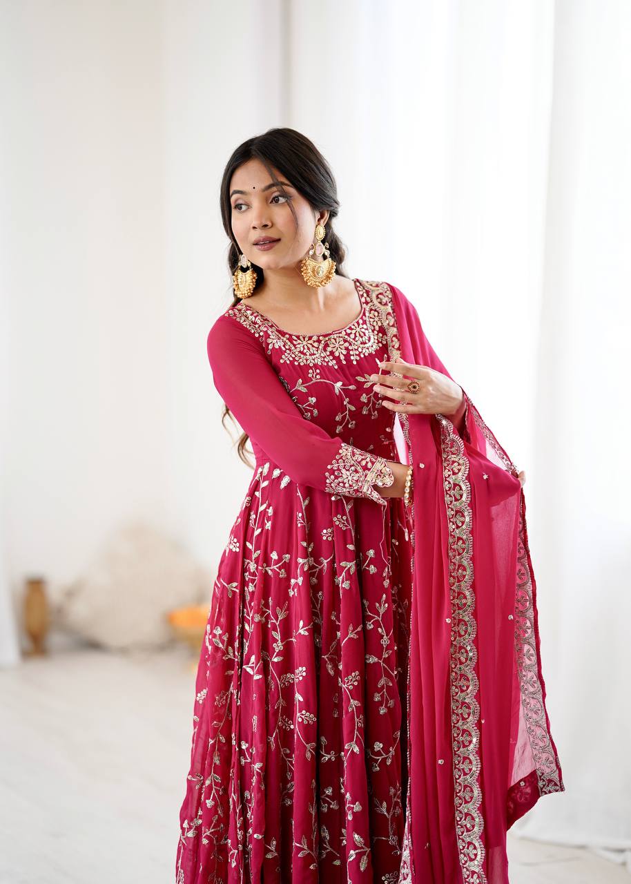 Sahiba Pink Heavy Faux Georgette Anarkali Gown