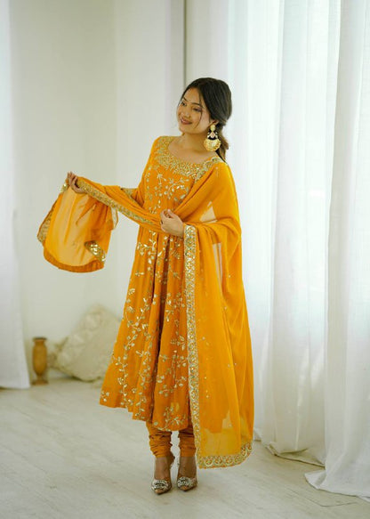 Tara Yellow Heavy Faux Georgette Pretty Anarkali Gown