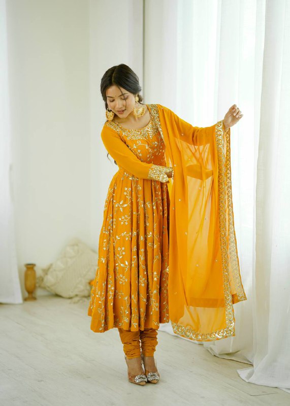 Tara Yellow Heavy Faux Georgette Pretty Anarkali Gown