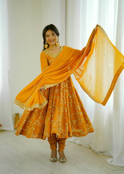 Tara Yellow Heavy Faux Georgette Pretty Anarkali Gown